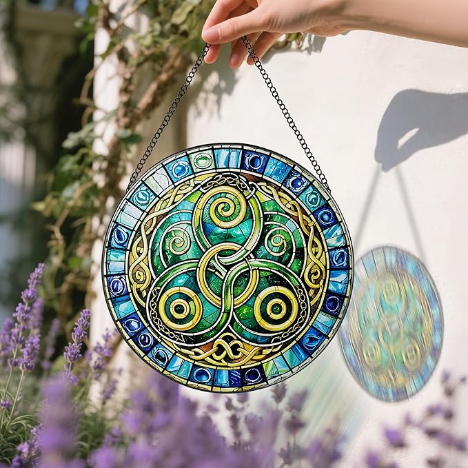 8-Inch Celtic Knot Stained Glass Suncatcher & Ornament – Stained Glass Window Hanging & Decor, Sun Catchers for Windows Indoor, Gift for Women, Gift for Christmas, Housewarming Gifts, Irish Gifts
