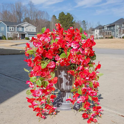 Fake Hibiscus Artificial Hanging Flowers Plants for Outdoors Spring Decoration, 2pcs Silk Hibiscus Vines Realistic UV Resistant Pink Faux Flowers for Outside Planter Porch Patio Yard Wedding Party Urn