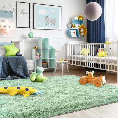 Super Fluffy Rug for Bedroom, 4x6 Shag Fuzzy Area Rug for Living Room Bedroom, Plush Soft Carpet for Girls Boys Kids, Non Slip Throw Rugs for Dorm, Modern Home Decor Aesthetic, Sage Green