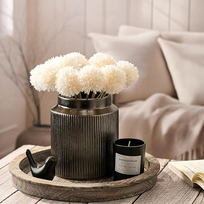 SIDUCAL Ceramic Vintage Rustic Terracotta Vase, 6.77 Inch Farmhouse Decorative Pottery Vase Wide-Mouth Vases for Home Decor, Living Room, Bookshelf, Bedroom, Bathroom, Kitchen, Metallic Glaze Black