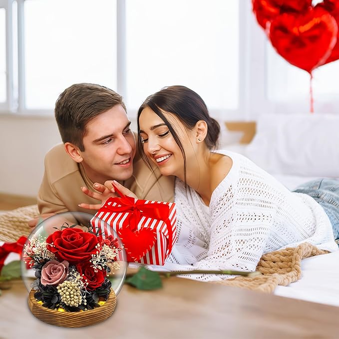 MOKOQI Red Rose Valentines Day Gifts for Her Forever Rose Flowers for Delivery Prime Preserved Flowers in Glass Dome | Birthday Gifts for Women Mom Wife Grandma on Christmas Birthday