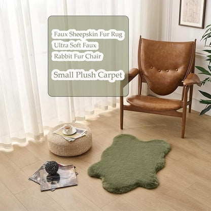 1700GSM Fuzzy Faux Sheepskin Fur Area Rug,Extra Soft Faux Fur Mat,Fluffy Shaggy Fur Rug for Bedroom Living Bedside Rug Room Decor-Sage Green, 4 x6 ft