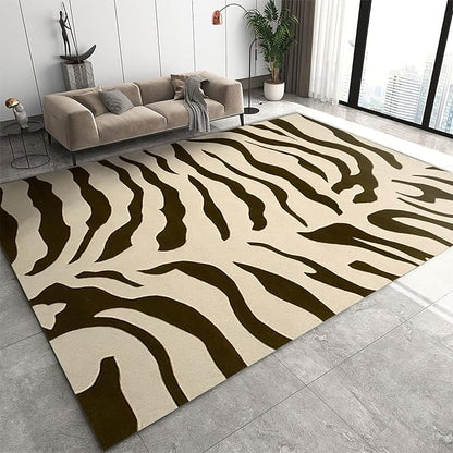 Black Brown Zebra Stripes Area Rug, Animal Inspired Art Print Large Rugs, Machine Washable Breathable Durable Carpet for Boys and Girls Nursery Bed Living Room Carpets Nursery Decor Rug,2 x 3ft