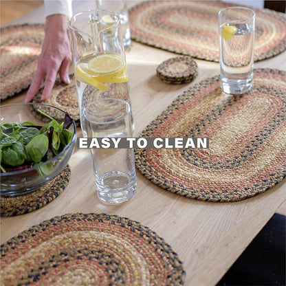 Homespice Russet Round Braided Placemats, Warm Country Decor, Set of 2, 15", Multicolor Jute Table Mats - Vibrant Colors, Durable, Easy to Clean and Protects Furniture