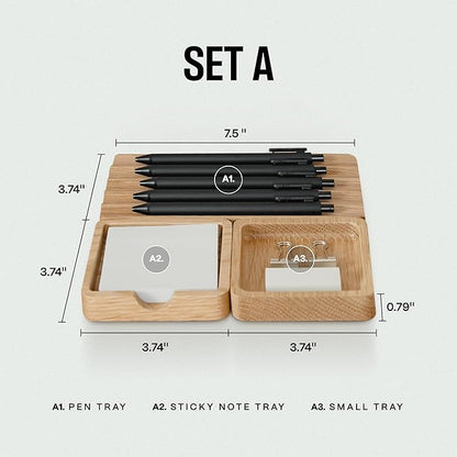 Modular Office Desk Organizer Tray Set - Solid Wood Desk Tray with Felt Lining - Desktop Organizer Wood Desk Accessories - Set A