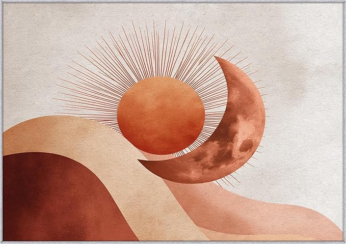 Boho Sun Rug, 6x8 Area Rugs Moon Mountain Abstract Terracotta Pattern for Living Room, Bedroom, Boho Sun Home Decor Accessories Indoor Carpet, Non Slip & Machine Washable