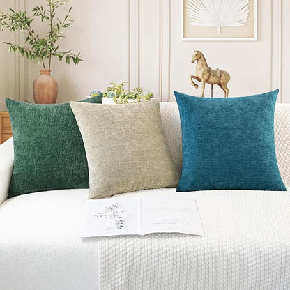 CaliTime Christmas Throw Pillow Covers Decorative 24 X 24 Inches Pack of 2 Cozy Chenille Cushion Cases for Couch Sofa Bed Living Room Home Dark Green