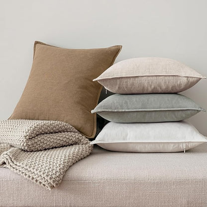 MIULEE Neutral Linen Pillow Covers Pack of 4 Decorative Natural Solid Throw Pillow Covers Soft Accent Boho Farmhouse Couch Pillowcases Modern Spring Home Decors for Living Room Bed Sofa 16x16 Inch