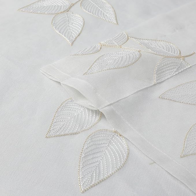 VISIONTEX Sheer Curtains 63 inch Length 2 Panels Set, Decorative Leaves Embroidery, Rod Pocket Embroidered Window Drapes for Living Room and Bedroom, 54" x 63"