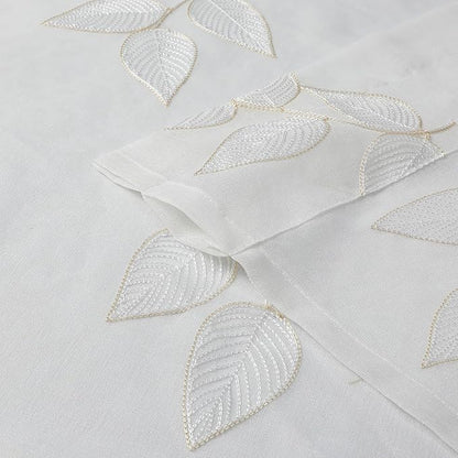 VISIONTEX Sheer Curtains 63 inch Length 2 Panels Set, Decorative Leaves Embroidery, Rod Pocket Embroidered Window Drapes for Living Room and Bedroom, 54" x 63"