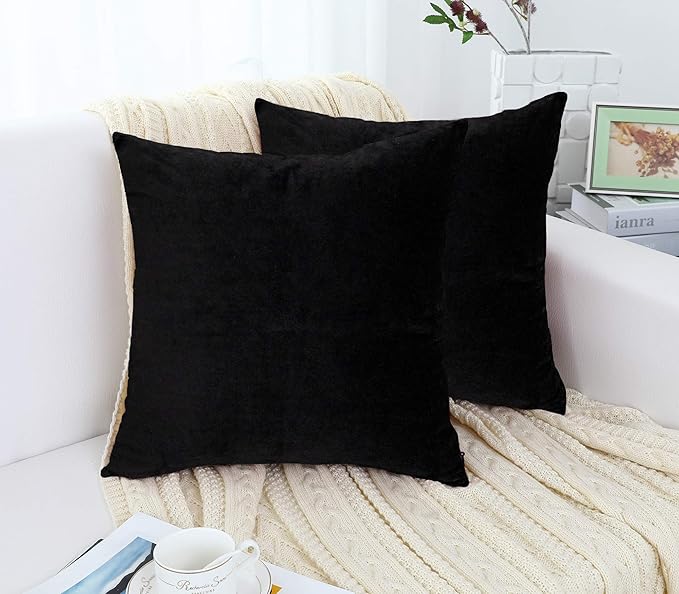 Jeneoo Comfy Soft Thick Velvet Throw Pillow Covers Decorative Solid Square Couch Cushion Cases for Bedroom Sofa Car Decor (Black, 20 x 20 Inches, 2 Pieces)