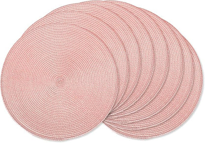 AHHFSMEI Round Braided Placemats 15 Inch Round Table Mats for Dining Tables Natural Woven Heat Resistant Place mats Set of 8 (Pink,8)