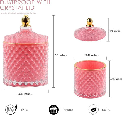 Pink Candy Jar, Glass Candy Dish with Lid, Crystal Apothocary Jars with Lids Jewelry Box with Lids, Decorative Glass Jar Gifts for Women