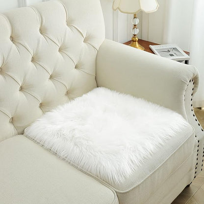 Softlife White Small Faux Fur Sheepskin Throw Rug Fluffy Shag Fur Chair Cover Pad Washable Square Area Rugs for Living Room Bedroom Dorm 20" x 20"