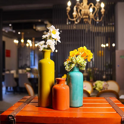 Colorful Ceramic Vase Set Home Decor - Set of 3 Flower Vases, Farmhouse Vases for Decor,Colorful Vase for Living Room,Office,Centerpiece Table Decorations,Boho Flower Mexican Pottery for Wedding