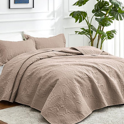 Love's cabin Quilts for Full Bed Burlwood Bedspreads Bedding Set - Lightweight Bedspread Comforter - Coin Pattern Bedding Coverlet for All Season - 3 Pieces (1 Quilt, 2 Pillow Shams)