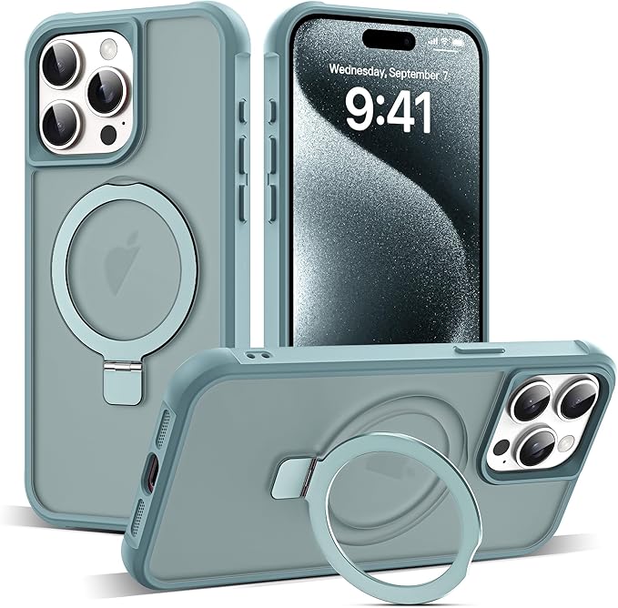 Compatible with iPhone 15 Pro Max Case with Invisible Magnetic O-Ring Stand Military-Grade Translucent Case for iPhone 15 ProMax 6.7" [Compatible with Mag-Safe][Great Grip Feeling], Blue
