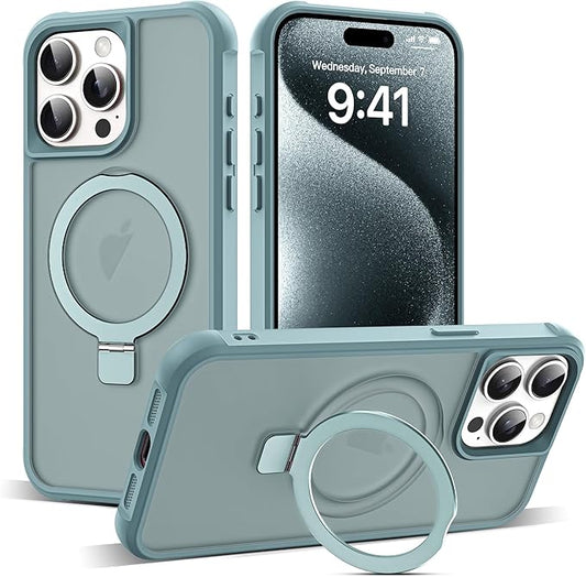 Compatible with iPhone 15 Pro Max Case with Invisible Magnetic O-Ring Stand Military-Grade Translucent Case for iPhone 15 ProMax 6.7" [Compatible with Mag-Safe][Great Grip Feeling], Blue