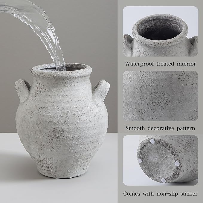 Ceramic Flower Vase, 7.36 Inch Rustic Farmhouse Vases Decorative Vintage Vase for Home Decor Table Living Room Kitchen Bedroom Shelf Mantel Wedding Centerpiece