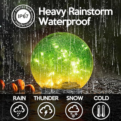 Outdoor Waterproof IP65 Solar Globe Lights, Led Solar Light Balls for Lawn Garden Patio Table Art Decoration, Yard Landscape Illuminated Cracked Glass Sphere Gazing Ball Lights, Round Ornaments Orbs