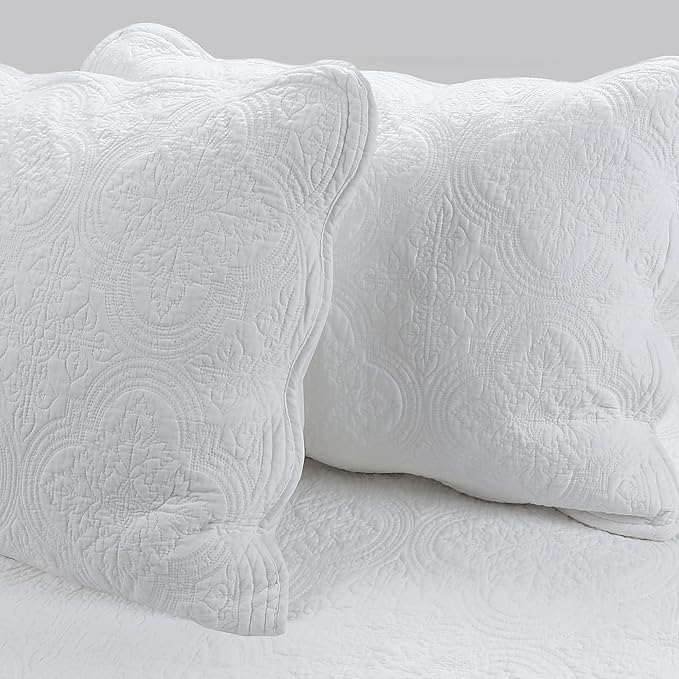 Cozy Line Home Fashions 6 Piece Daybed Cover Set, Solid White Matelasse Trendy Damask Quilting with Scalloped Edges All Season Luxury Bedding with Bedskirt, Matching Shams, Decorative Pillow