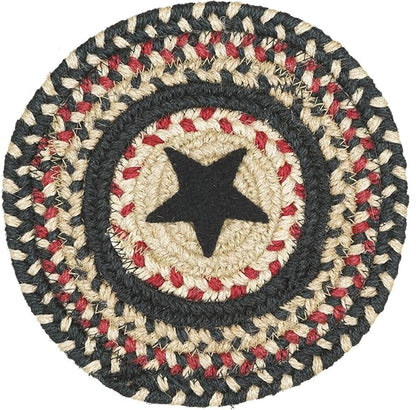 Homespice Primitive Star Gloucester Jute Braided Trivets for Table - Set of 6, Round 8", Black & Red - Rich Colors, Easy to Clean, Durable and Protects Furniture