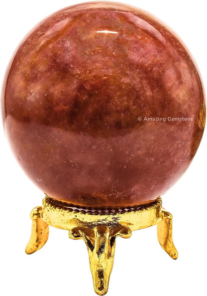 Amazing Gemstone Strawberry Quartz Crystal Ball with Stand - 1.5 Inches Crystal Sphere Meditation Balls for Witchcraft and Decorative Balls