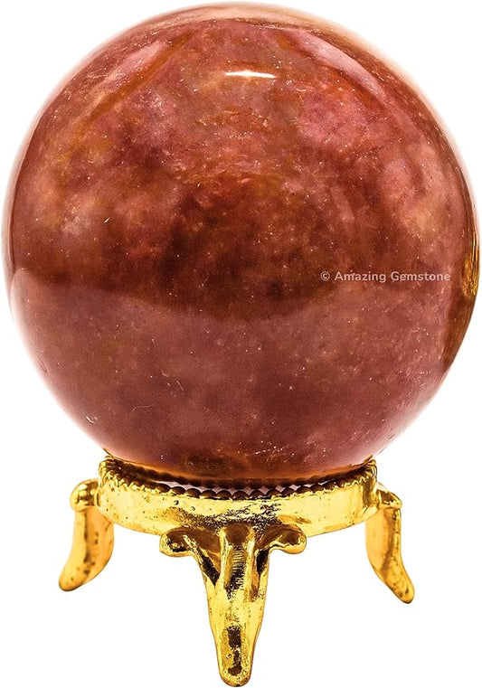 Amazing Gemstone Strawberry Quartz Crystal Ball with Stand - 1.5 Inches Crystal Sphere Meditation Balls for Witchcraft and Decorative Balls