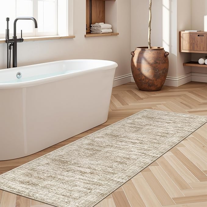 Runner Rug 2'x6' Washable Non-Slip Runner Rugs for Kitchen Bathroom Laundry Room Brown Vintage Floor Carpet Runners for Hallway Entryway