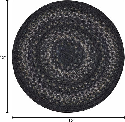 Homespice Jet Black Jute Woven Round Placemats Set of 6, 15", Warm Primitive Decor Table Mats - Vibrant Colors, Durable, Easy to Clean and Protects Furniture
