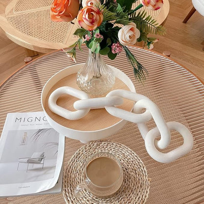 HMASYO White Wood Chain Link Decor, 5-Link Wooden Decorative Chain Home Decor Accents, Coffee Table Decor, Shelf Decor Aesthetic, Modern Bookshelf Table Decorative Objects for Living Room