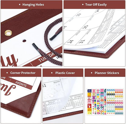 Ospelelf Leather Desk Calendar 2025-2026 Wall Monthly Planner with Protective Cover 18 Months 12"x17" July 2025 to December 2026 Brown