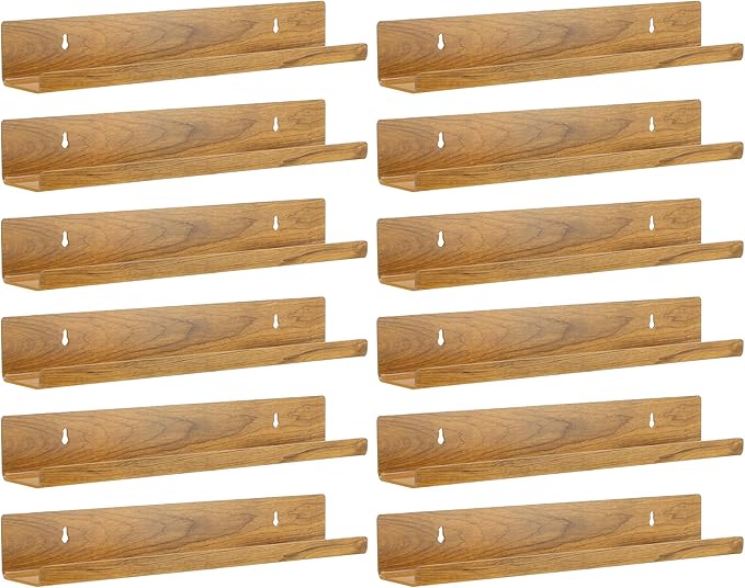 Blulu 12 Packs 14 Inch Acrylic Floating Shelf Wall Mounted Invisible Acrylic Shelf Ledge Kids Floating Bookshelf for Living Room Office Bedroom Bathroom Kitchen Decoration Space Save (Dark Brown)