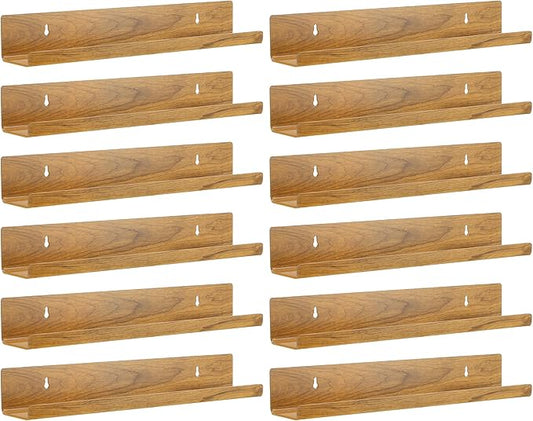 Blulu 12 Packs 14 Inch Acrylic Floating Shelf Wall Mounted Invisible Acrylic Shelf Ledge Kids Floating Bookshelf for Living Room Office Bedroom Bathroom Kitchen Decoration Space Save (Dark Brown)