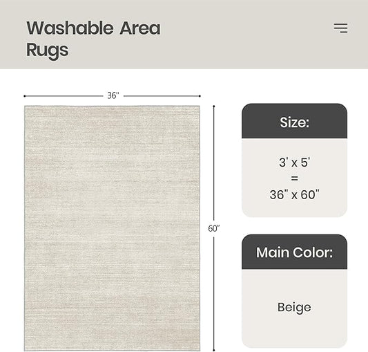 Valenrug Washable Rugs 3x5 - Stain Resistant 3x5 Area Rugs for Living Room, Non Slip Backing Printed Rugs for Bedroom, Folable Machine Washable Area Rug(3'x5', Beige)