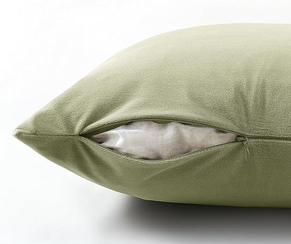 18x18 Velvet Pillow Covers Set of 2 Sage Green Decorative Square Throw Pillowcase Soft Solid Cushion Covers for Bedroom Living Room Outdoor Indoor Decoration