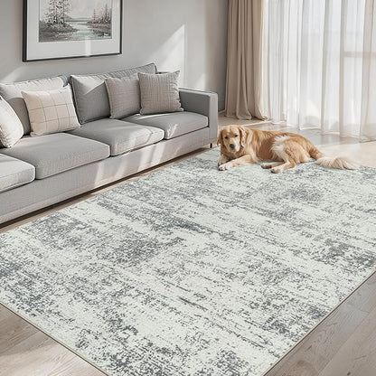 Area Rugs 10x14 Living Room - Washable Rug Modern Abstract Soft Large Neutral Non-Slip Carpet Indoor Floor Thin Carpets for Bedroom Dining Room Farmhouse Nursery Home Office Grey