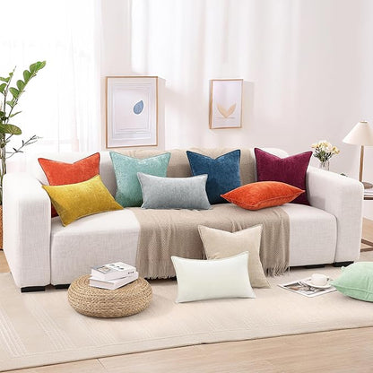 decorUhome Spring Couch Euro Sham Throw Pillow Covers 24x24 Set of 2, Decorative Soft Velvet Neutral Chenille Pillow Covers with Elegant Design for Sofa Bed Living Room Home Decor, Aqua Haze