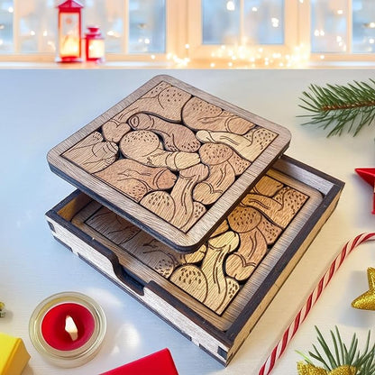 Funny Penis Wooden Puzzle Coasters Set - Unique and Playful Adult Drink Coasters with Holder - Perfect Fuck for Bachelor/Bachelorette Parties, Gag Gifts, and Fun Home Decor