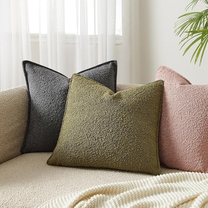 JUSPURBET 26x26 Pillow Covers Set of 2 Decorative Throw Pillow Covers Case for Couch Sofa Bed Soft Boucle Textured Cushion Covers with Hidden Zipper for Home Decor Living Room,Olive Green