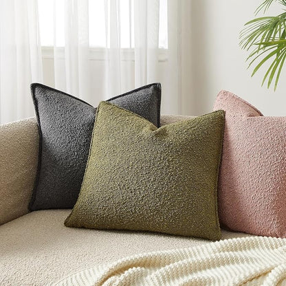 JUSPURBET 26x26 Pillow Covers Set of 2 Decorative Throw Pillow Covers Case for Couch Sofa Bed Soft Boucle Textured Cushion Covers with Hidden Zipper for Home Decor Living Room,Olive Green