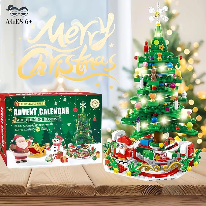 Building Block Advent Calendar 2025 Christmas Tree, 24 Days Christmas Building Block Advent Calendar | 2 Play Ways Xmas Tree & 24 Small Models, 2025 New Year Gifts for Adults Kids Teens