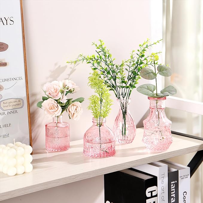 Glass Bud Vases Set of 48, Pink Vases for Centerpieces, Small Glass Vase for Flowers, Vintage Bud Vase in Bulk for Wedding, Party, Events, Reception, Home Decor