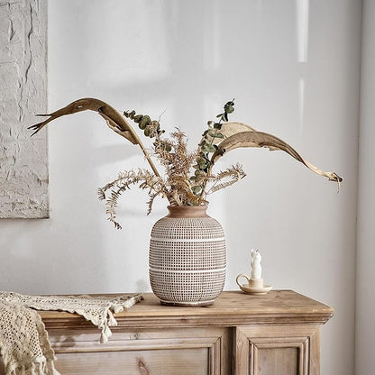 AWNR Terracotta Vase Farmhouse Decor: Rustic Ceramic Decorative Vase for Flowers Vintage Stoneware Flower Vase for Home Decor Living Room Dining Table Centerpieces Decortion