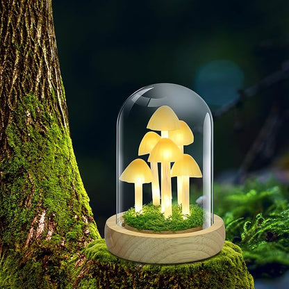 QUELIEN Christmas Mushroom Lamp in Glass Dome,Mushroom Gifts for Women - Warm White LED Night Light for Bedroom Decor,Unique Gifts for Women, Housewarming Birthday Decorations