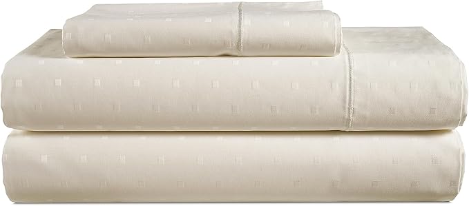 LANE LINEN 100% Egyptian Cotton Sheets Twin XL, Soft & Comfy Thick Fully Elasticized Mercerized Sheet Set Cotton, No Pill Fade Resistant Elegant Jaquard Twin Bedding - Swiss Dot Ivory