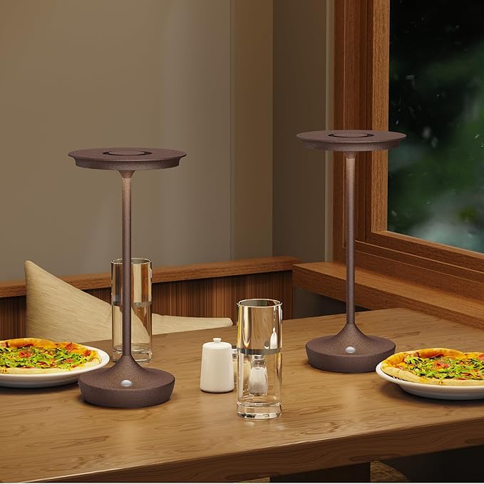 LED Cordless Table Lamps Rechargeable - Outdoor 6000mAh Battery Operated Portable Tables Light 3 Color Stepless Dimming Lamp with Memory Function for Patio Restaurant Dining Rust