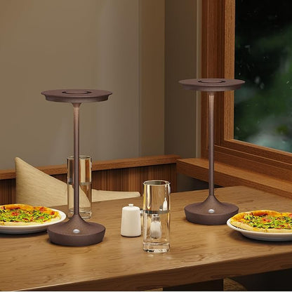 LED Cordless Table Lamps Rechargeable - Outdoor 6000mAh Battery Operated Portable Tables Light 3 Color Stepless Dimming Lamp with Memory Function for Patio Restaurant Dining Rust