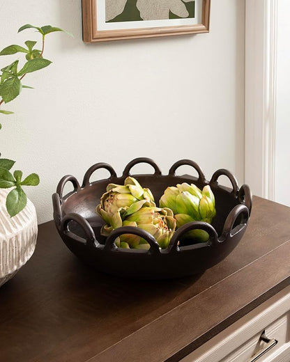 Kate and Laurel Lusila Vintage Metal Food-Safe Bowl, 12 Inch Diameter, Bronze, Classic Scalloped Loop Bowl for Use as Serving Bowl or Decorative Fruit Bowl