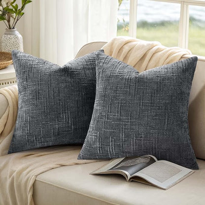 decorUhome Spring Dark Grey Chenille Throw Pillow Covers 18x18 Set of 2 Textured Slubby Couch Pillow Covers Farmhouse Accent Modern Neutral Decorative Pillow Cases for Bed Sofa Living Room